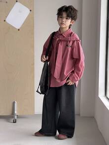 DAZY Quần jeans ống đứng dáng rộng cho bé trai tuổi teen, phong cách đường phố thường ngày cho mùa thu. - Rửa tối - Xem 1