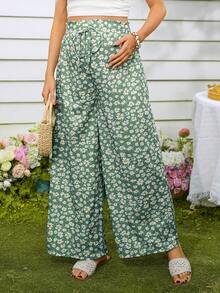 SHEIN Maternity Casual Ditsy Floral Wide Leg Pants - Multicolor - View 1