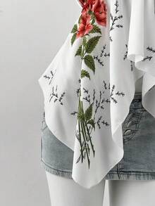 Sunspun 大码女式碎花不对称下摆露背吊带背心，春夏款 - 橘色 - 查看 3