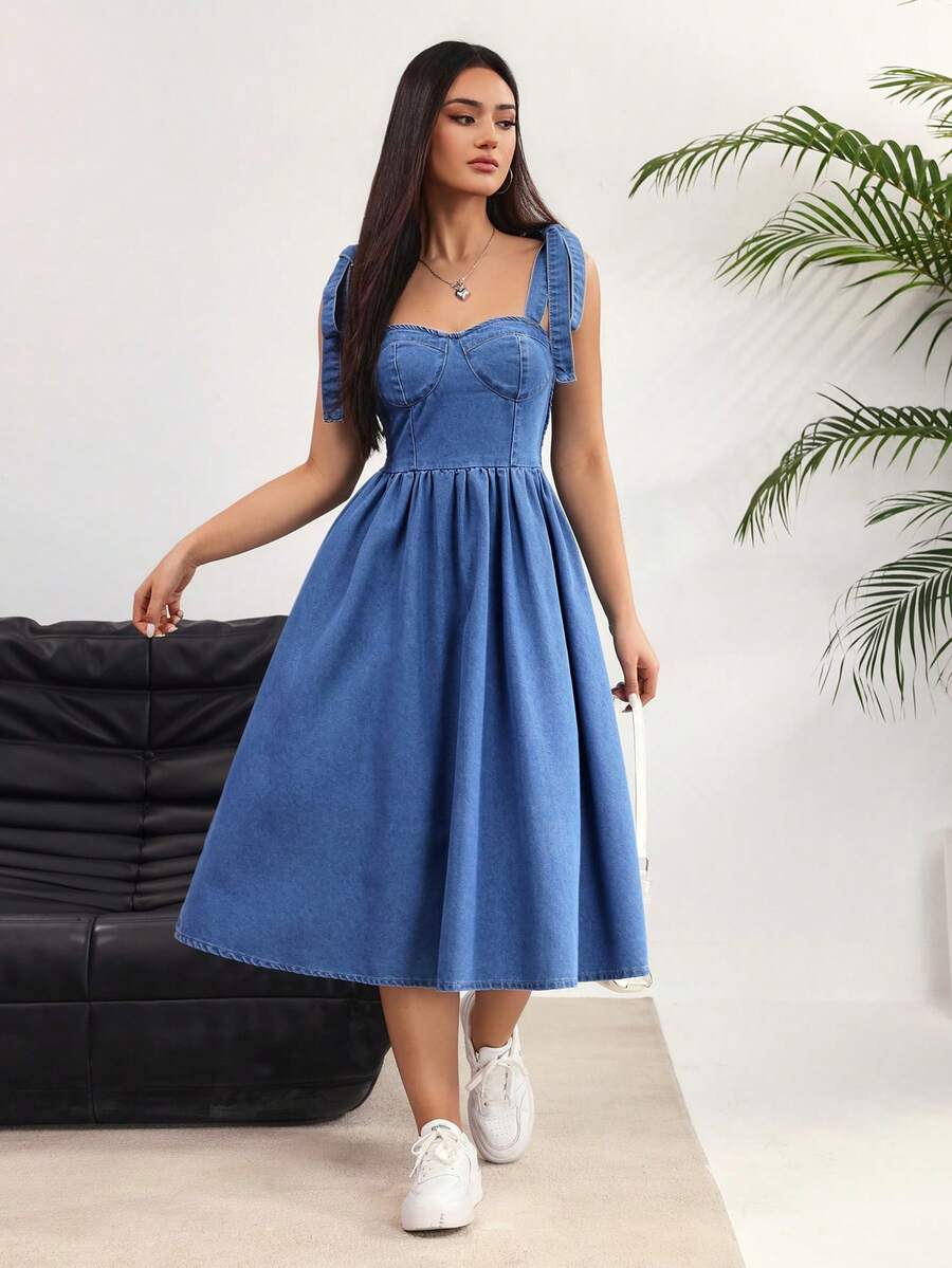Rivivi Vestido de tirantes de mezclilla casual para mujer en verano - Azul - Ver 1