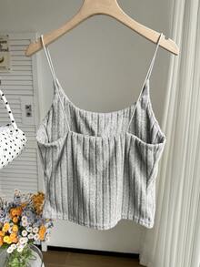 CovetEZ Plus Size Casual Fleece Ribbed Camisole Top With Built-In Bra - Grey - View 2