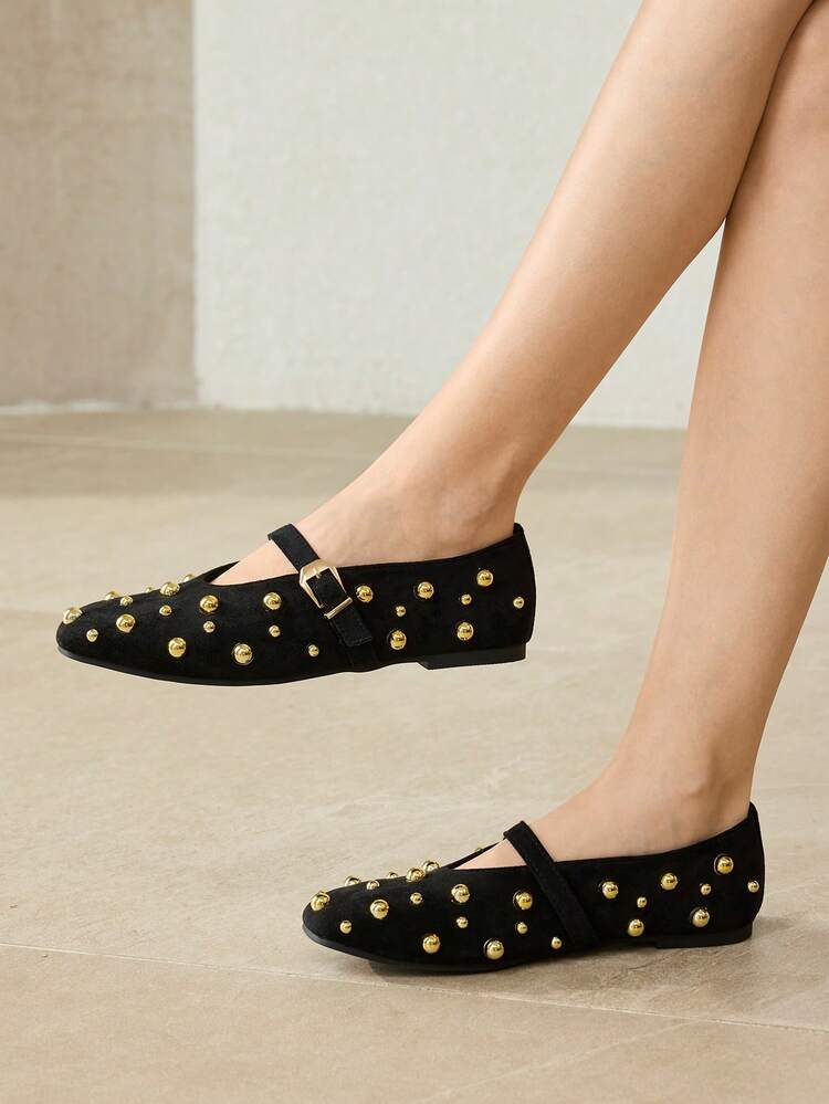 VINTAGE MARY JANE SHOES, RIVET DECOR, FASHION, COMFORTABLE BALLET FLATS FOR WOMEN, AUTUMN/WINTER SPRING SHOES