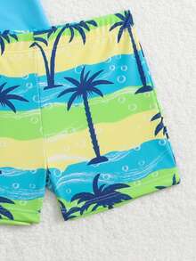 Conjunto de traje de baño para niño, estampado de árbol de coco para deportes y vacaciones - Azul menta - Ver 3