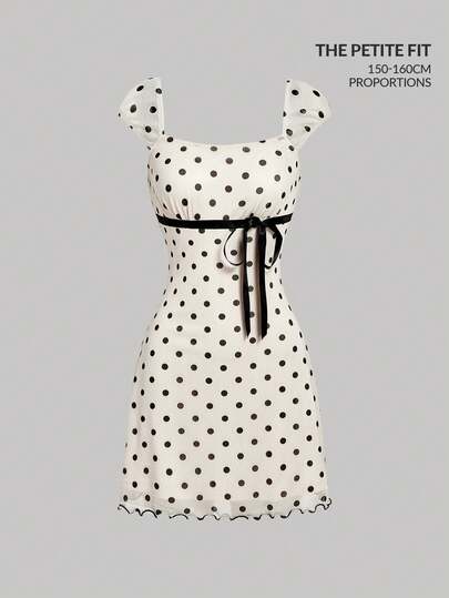 SHEIN MOD Petite Women's Polka Dot Twist Hem Casual Mini Dress, Suitable For Dates And Parties