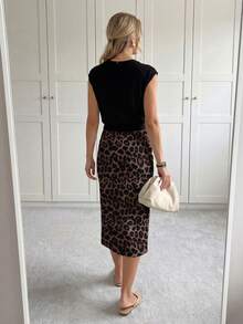 EMERY ROSE 2件套女士猎豹纹拼接迷你裙，夏季豹纹休闲款 - 彩色 - 查看 4