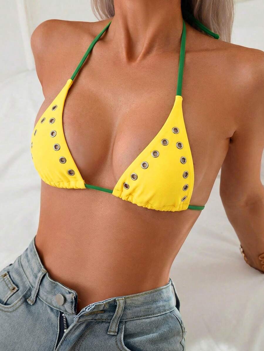 Swim SXY Rivet 性感派对音乐节日常休闲度假海滩镂空泳装比基尼上衣 - 彩色 - 查看 1