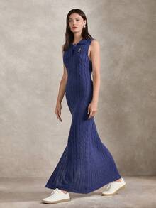 Briarwyn Women's Cartoon Bear Embroidered Polo Collar Sleeveless Knit Dress - Royal Blue - View 5