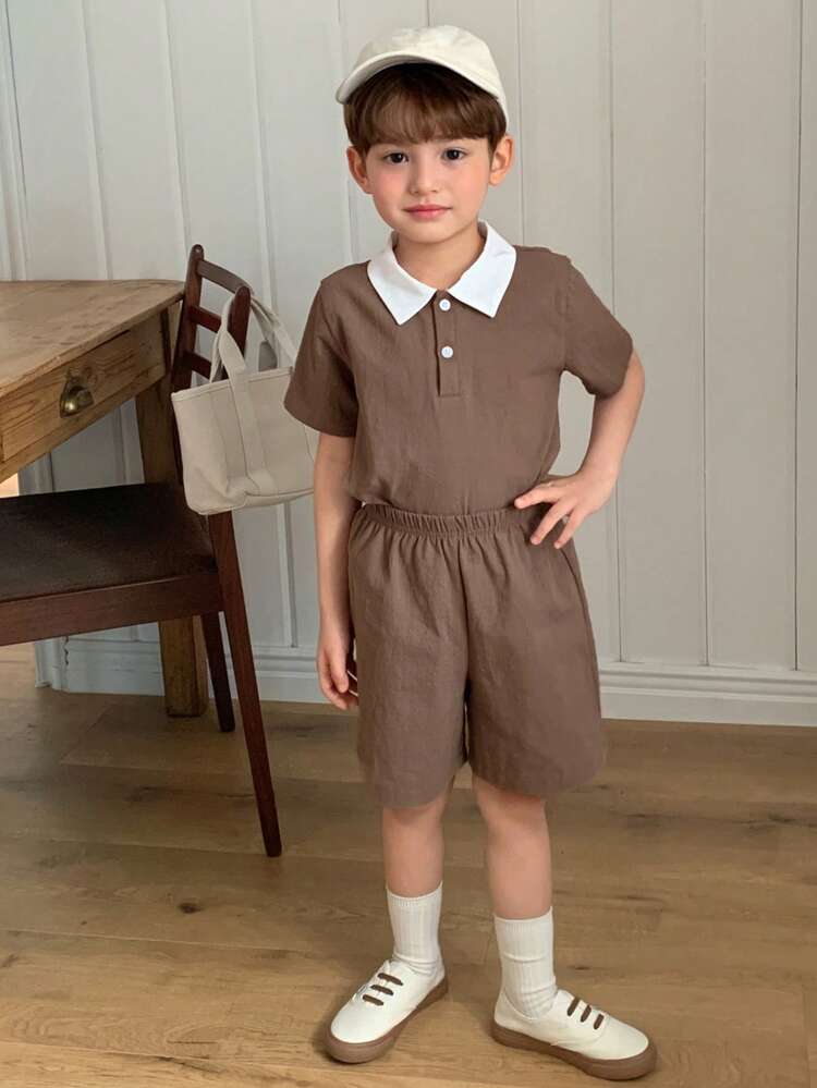 Young Boy Polo Collar Short Sleeve T-Shirt And Shorts Set Summer