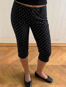 SHEIN EZwear New Summer Old Money Black Polka Dot Skinny 7/8 Length Pants, Casual & Commute - Black - View 9