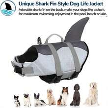 Chaleco, adecuado para perros grandes, chaleco salvavidas para natación y remo, chaleco de vida con diseño de tiburón para perros pequeños, medianos y grandes, con asa de rescate y alta flotabilidad. - Plateado - Ver 6