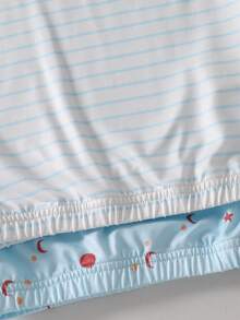 2-Pack Newborn Blue Summer Nightgown & Swaddle Blanket Set, Star & Moon Print, Long Sleeve Spring & Summer Pajamas, Ideal For Easy Changing - Baby Blue - View 4