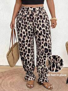 SHEIN Frenchy Plus Size Women's Fashionable Leopard Print Lantern Pants, Versatile For Commuting And Daily Wear Leopard Print Pants - Multicolor - View 6
