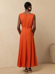 Vesra Women's Solid Color Split Design Fashionable Date Party Dress - Orange - View 2