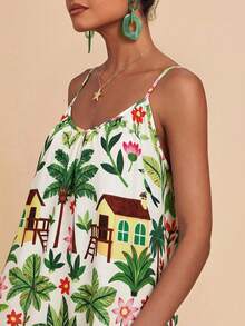 Travachic Tropical Print Camisole Jumpsuit, Casual Vacation Wear - Multicolor - View 6