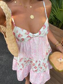 Sunnyshic 女士甜美清新印花沙滩度假吊带迷你连衣裙 - 彩色 - 查看 1