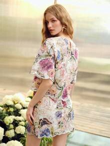 MOTF PREMIUM 2PCS WOMEN'S EMBROIDERED SHORT SLEEVE TOP AND SKIRT SET, SPRING/SUMMER - Apricot - View 9