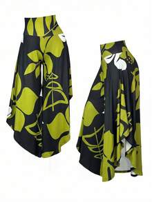 SHEIN LUNE Pantalones de pierna ancha con dobladillo asimétrico y estampado floral de talla grande - Multicolor - Ver 5