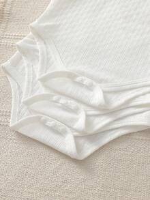 3pcs/Set Newborn Unisex Baby Sleeveless Bodysuit, White Minimalist Style, Suitable For Daily Wear, Casual Activities, And Birthday Parties, Spring/Summer - White - View 4