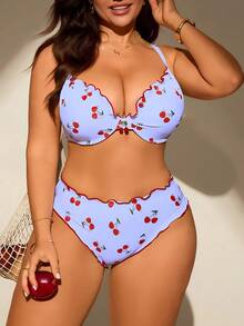 Swim Mod Bộ đồ bơi tankini có đệm mút, in họa tiết ngẫu nhiên, dành cho nữ cỡ lớn (2 món/bộ). - Màu tím hoa cà - Xem 1