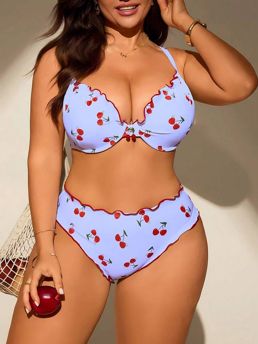 Swim Mod Bộ đồ bơi tankini có đệm mút, in họa tiết ngẫu nhiên, dành cho nữ cỡ lớn (2 món/bộ). - Màu tím hoa cà - Xem 1