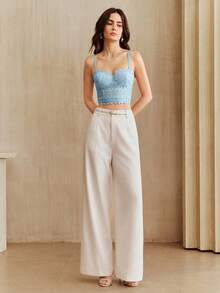 Anewsta Elegant French Lace Rhinestone Embellished Fitted Bustier Sexy Backless Camisole Top - Blue - View 3