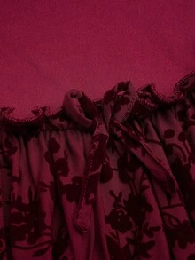 Franclia Women's Elegant 2026 Spring/Summer Short Sleeve Velvet Jacquard Mesh Elastic Fitted Mini Dress - Green - View 5