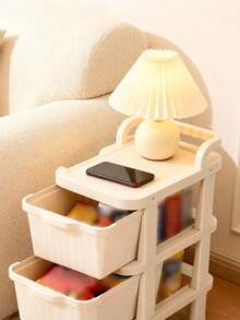 One Cream-Colored Plastic Storage Cabinet With Wheels And Drawers, Odorless, Suitable For Storing Snacks And Toys. - Multicolor - View 8