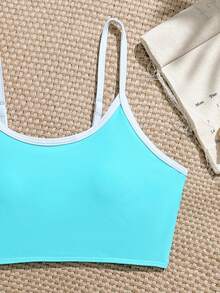 SHEIN 休闲露背镂空花卉设计少女吊带比基尼上衣 - 綠色 - 查看 5