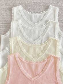 Set de 4 camisetas de tirantes de cuello en V de unicolor para niñas preadolescentes - Multicolor - Ver 4