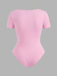 SHEIN EZwear 3件套加大码休闲简约方领短袖连体衣，适合春夏穿着 - 彩色 - 查看 8