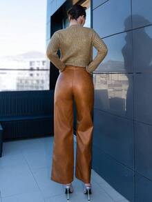 Bris Aura Maillard Fashion Retro Washed Distressed Elegant Women Long Pants - Yellow - View 6