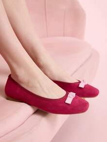 CUCCOO DOLLMOD Chaussures plates à bout carré bordeaux avec nœud, polyvalentes et mignonnes pour un usage quotidien - Rouge foncé - Voir 4