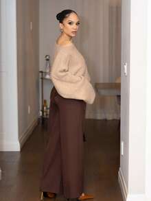 Melissa Matos 2025新款时尚宽松休闲简约连体设计针织罩衫 - 駝色 - 查看 3