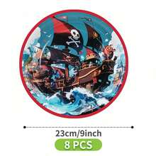 Sunset Pirate Ship Disposable Plates, Napkins And Cups Set, Serves 8 Guests. This Disposable Party Set (Including Plates, Napkins And Cups) Is Perfect For Birthday Parties, Weddings And Family Picnics. - View 9