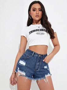 Rivivi Quần short denim bạc màu, phong cách thường ngày mùa hè. - màu đen - Xem 5