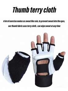 1 Găng tay đấm bốc PU, găng tay đấm bốc nửa ngón, thích hợp cho người lớn, nam và nữ, tập luyện đấm bốc, đấm bao cát, Taekwondo, bảo vệ tay. - trắng - Xem 5