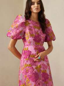 Aveloria Rosie 法式浪漫玫瑰3D立体花卉V领花瓣袖收腰连衣裙（女款） - 粉色 - 查看 4