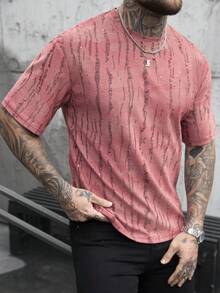 SLATEMANN Men's Casual Distressed Round Neck Short Sleeve T-Shirt - Red - View 5