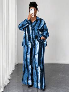 Maweii Bộ đồ 2 mảnh cỡ lớn dành cho nữ: Áo khoác cardigan dài tay họa tiết nhuộm tie-dye và quần cạp chun, phù hợp cho mùa xuân/thu, mặc thường ngày/công sở/đi làm. Bộ đồ phối hợp 2 mảnh dành cho nữ. - Nhiều màu - Xem 6