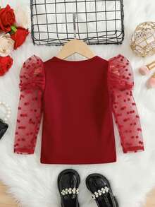 Áo thun tay lỡ cổ tròn lưới tương phản màu trơn cho bé gái - Đỏ - Xem 6