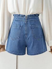 GlowEve Shorts vaqueros casuales y versátiles para uso diario de mujer - Azul - Ver 2