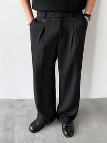 SLATEMANN Men's Black Autumn Classy Smart Work Suit Pants,High-End Pleated Baggy Trousers,Minimalist Designer Business Casual Loose Fit Pants For Ceremony,Gift - Black - View 6