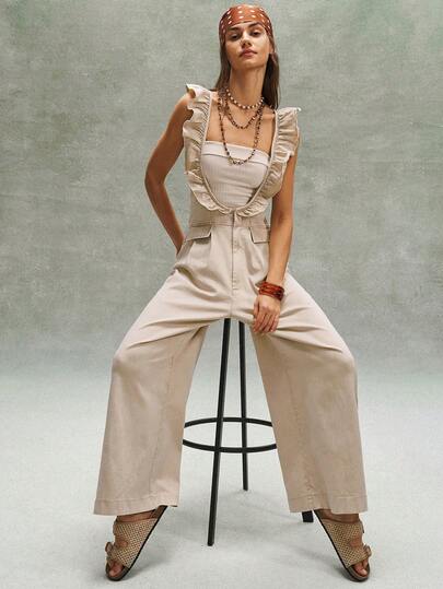 Bohemela Women's Casual Solid Color Woven Jumpsuit