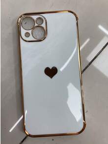 1 Piece Of Electroplated Heart-Shaped Glossy Lens Protective TPU Phone Case, Compatible With IPhone - White - View 27