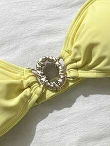 Swim Mod Bộ bikini quây 2 mảnh màu trơn dành cho nữ, mẫu mới mùa xuân/hè 2026, đồ bơi thanh lịch cho kỳ nghỉ biển. - Màu vàng - Xem 5