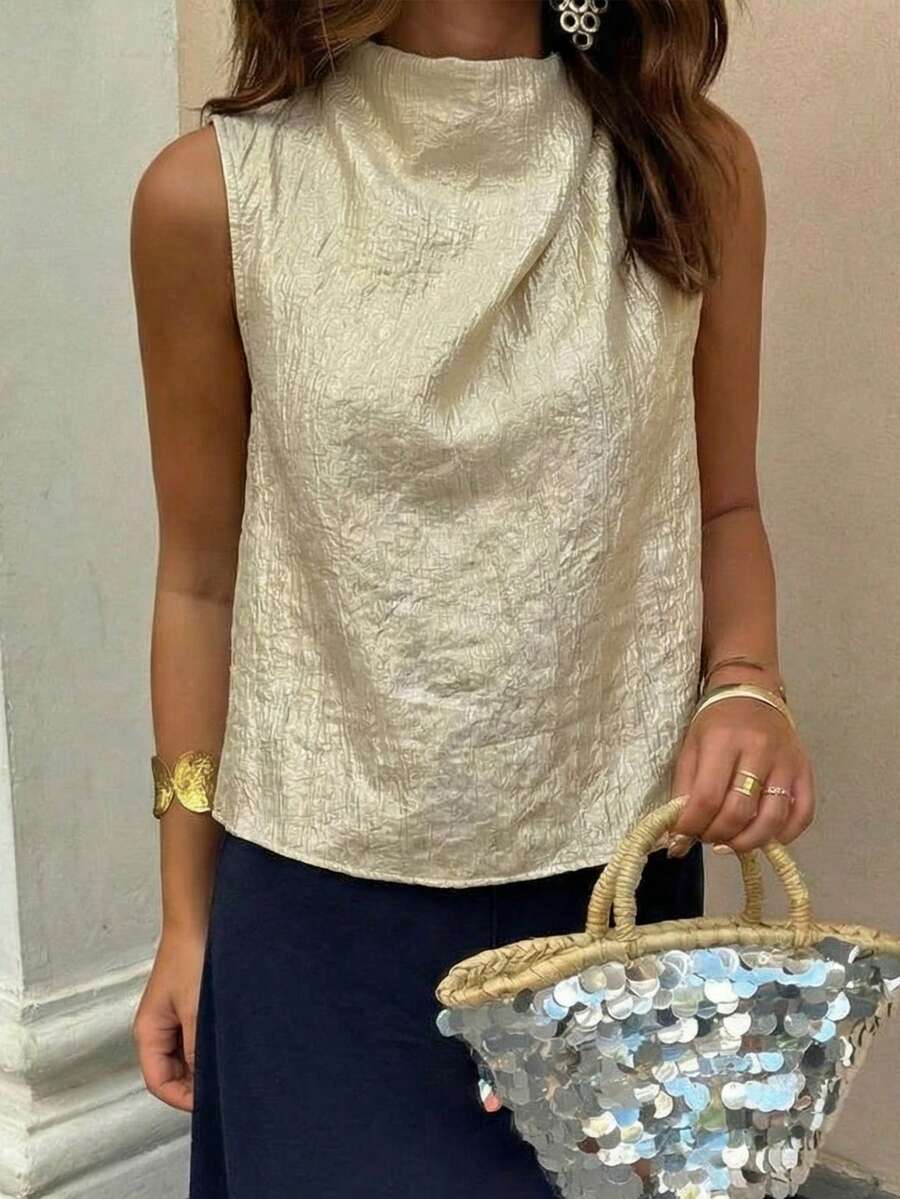 Firerie Blusa asimétrica plisada de color albaricoque, elegante y de moda para uso diario, oficina, vacaciones y festivales de música, primavera/verano - Albaricoque - Ver 1