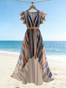 GlowEve Women's Woven Printed Summer Long Dress For Vacation - Multicolor - View 3