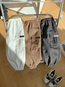 SHEIN Baby Boys Elastic Waist Casual Cargo Style Ankle Pants, Summer - Multicolor - View 4