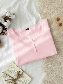 Tseoso Áo thun nữ dáng suông, khóa kéo nửa thân, chất liệu 95% cotton, màu hồng, đa năng cho mọi mùa, thích hợp mặc ở nhà. - Hồng - Xem 6