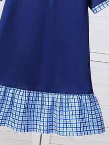 SHEIN 女童拼布格子 Polo 领短袖休闲连衣裙 - 彩色 - 查看 5